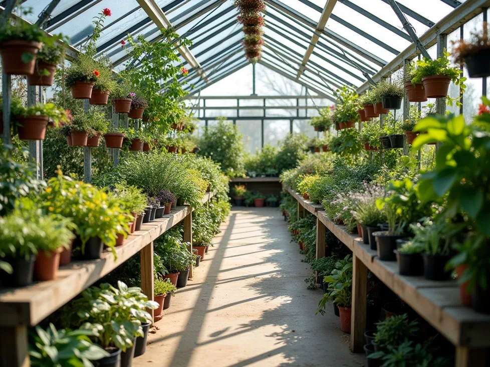 Garden center greenhouse with plants