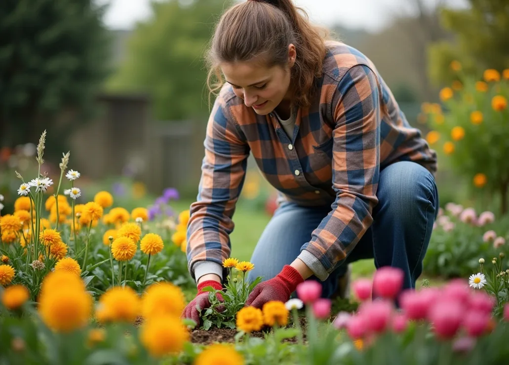 Professional gardener planting flowers